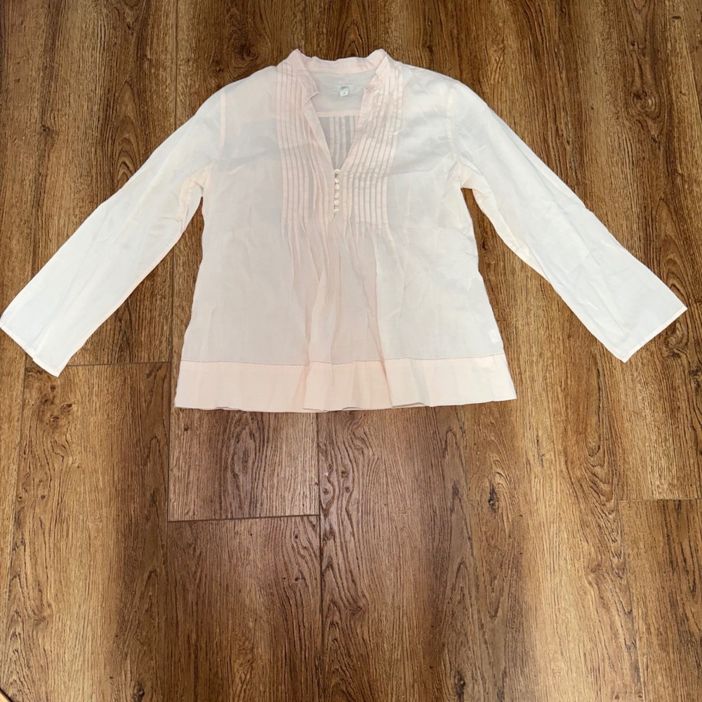 J Jill‎ Cotton Blouse Womens Size S Light Pink Long Sleeve Pintuck Button Tunic
